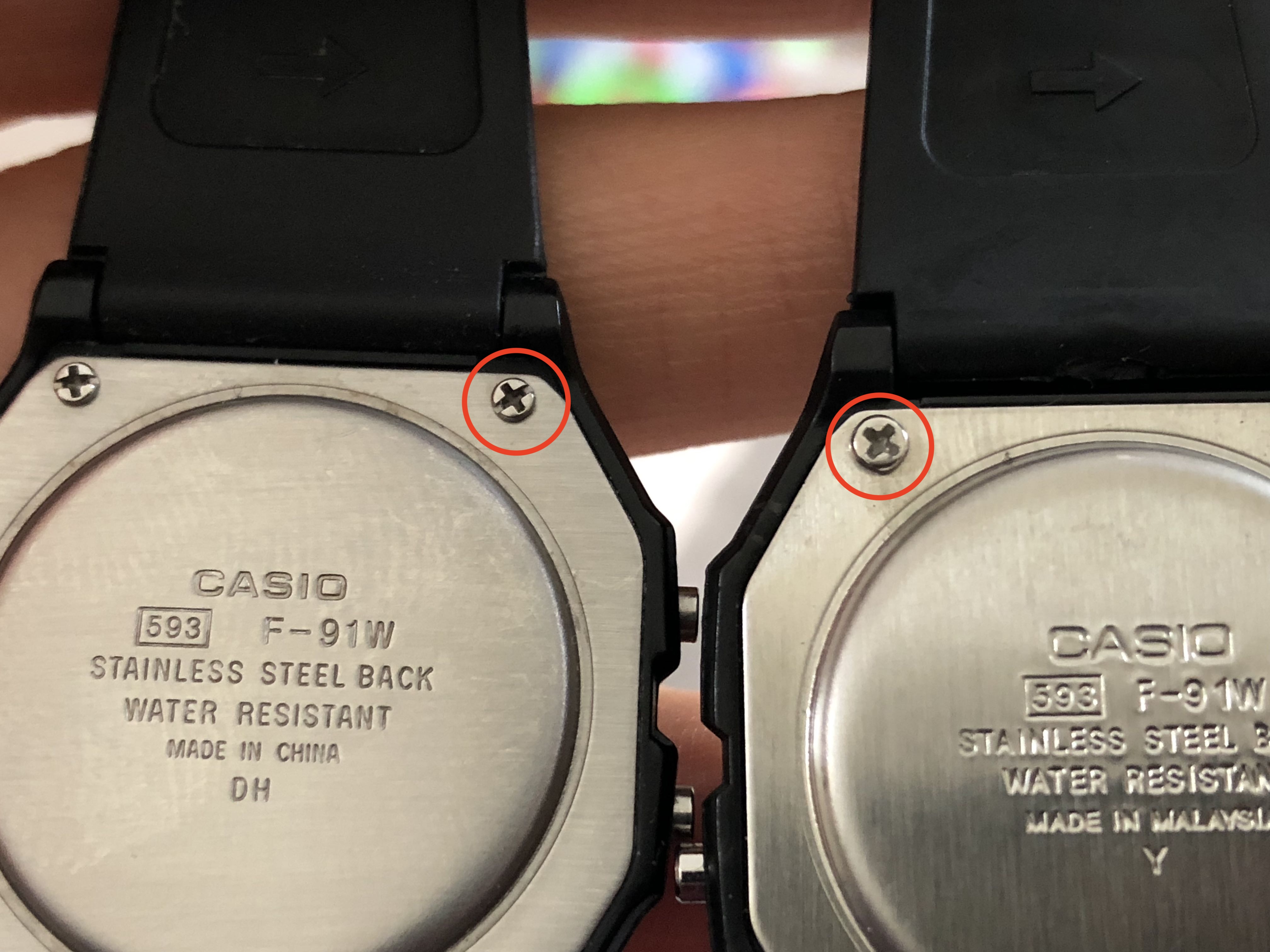 Comparing a genuine Casio F91-W with a fake