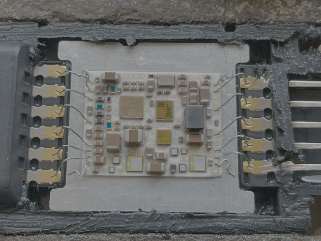 A close up of the circuit board in a NOx sensor