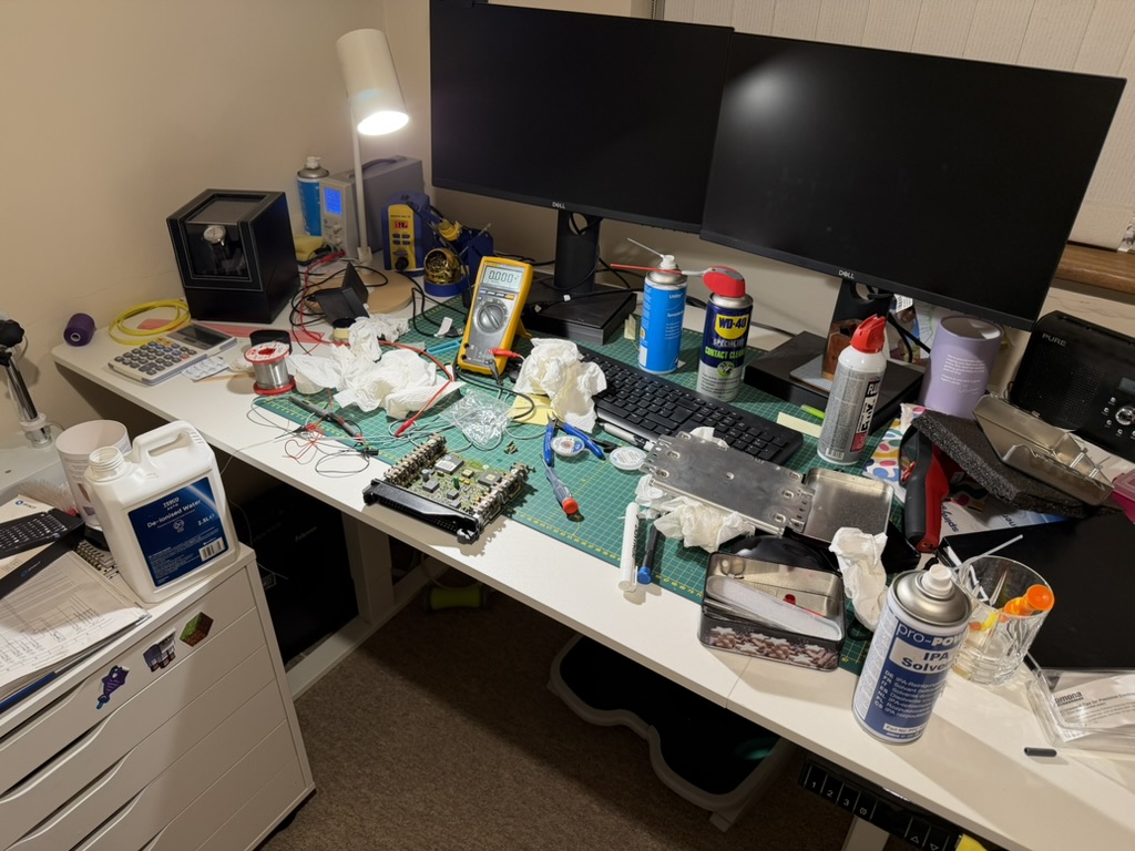 My desk after fixing an ECU