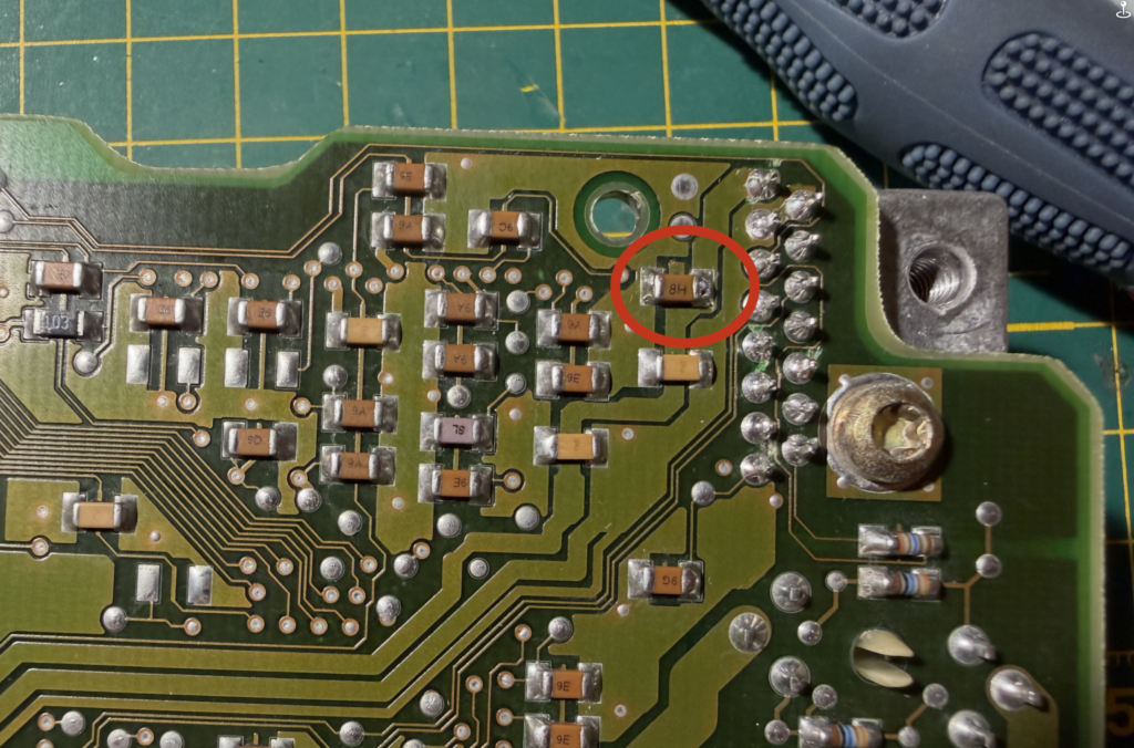 A ceramic capacitor gone short on a Porsche ECU